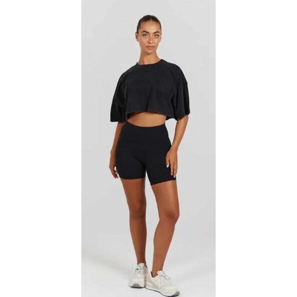 Bayse Size M/L Boyfriend Crop Tee Charcoal Black Cotton Crew Neck Short Sleeves